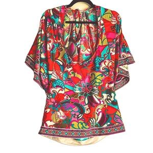 Trina Turk Lynx Kimono Sleeve Cover-Up Tunic Bright Florals Size Medium